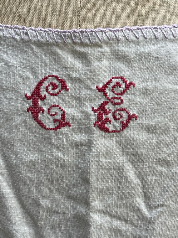Antique French white linen slip dress initials CE… - image 3