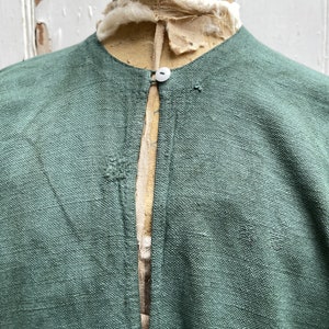 Antique French green linen long jacket coat housecoat size M UK 12 画像 3