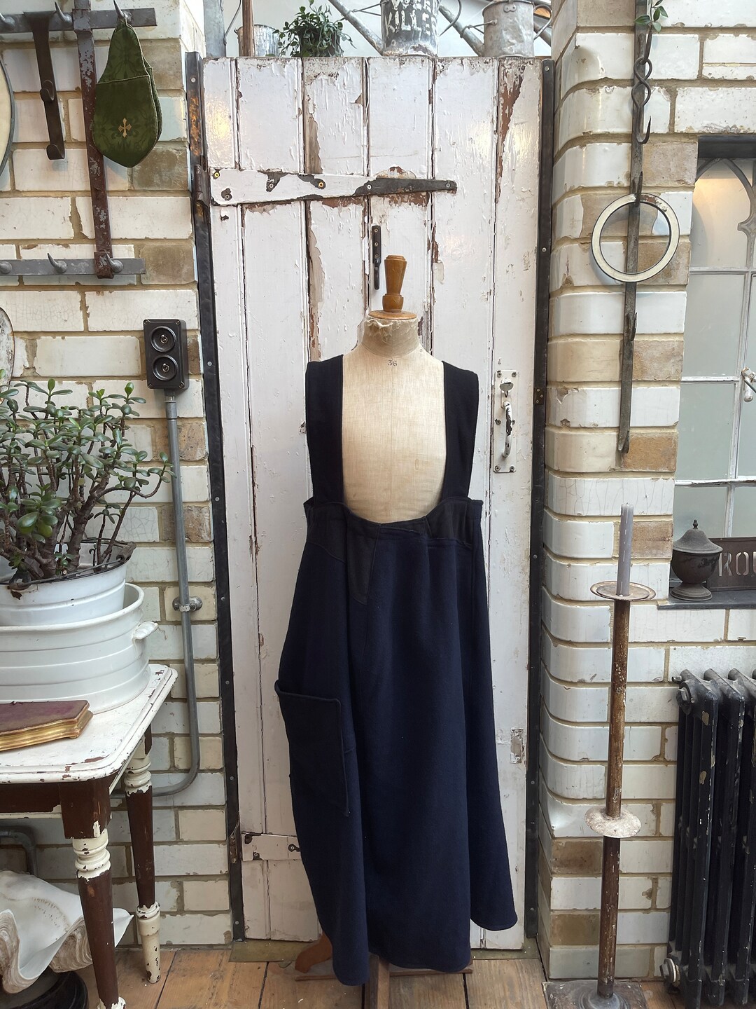 Orphan Apron Antique Dutch Handmade Long Navy Blue Wool Pinafore Dress Orphan Apron ...