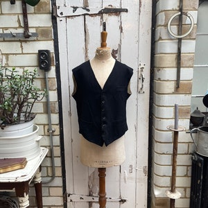 Antique French black wool waistcoat with striped lining size L