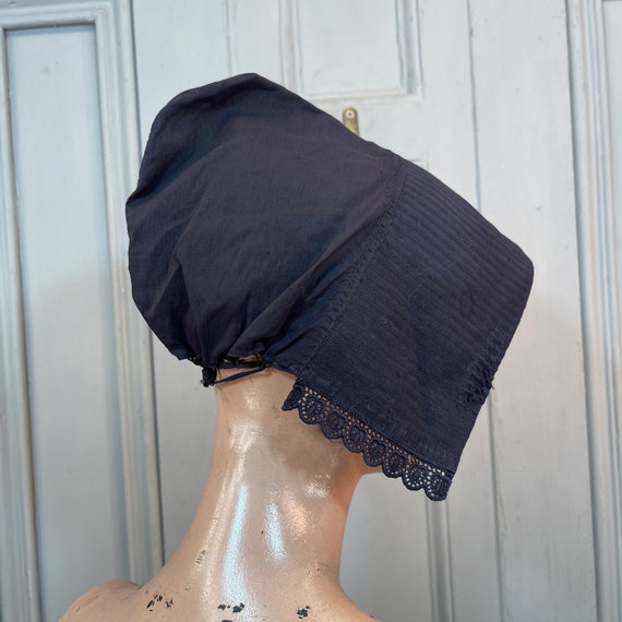Antique Dutch handmade black cotton pointed hood … - image 5