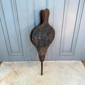 Large antique French oak and leather fire bellows