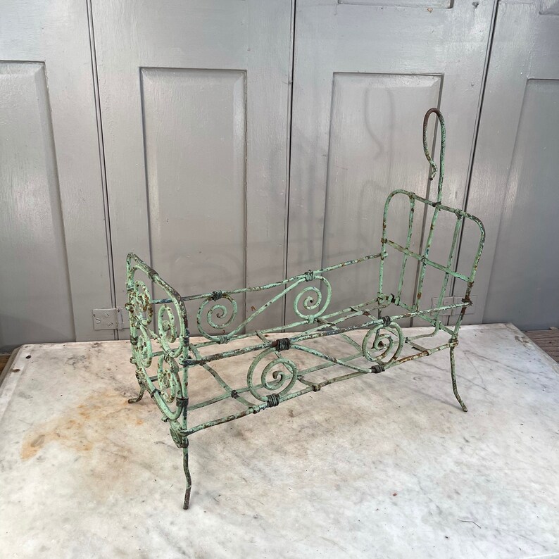 Antique French Green Wrought Iron Dolls Bed Etsy UK
