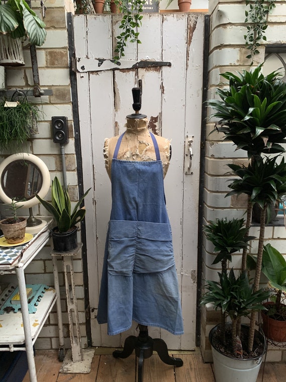 Antique vintage French workwear blue faded cotton