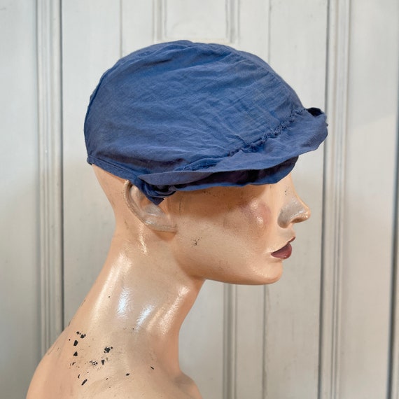 Antique vintage Dutch handmade blue cotton hat bo… - image 7