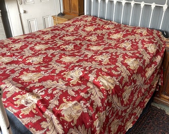 Antique French large piece of red cotton floral fabric
