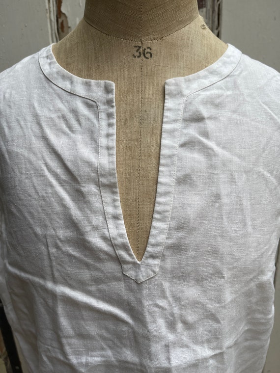 Antique French handmade white linen sleeveless to… - image 3