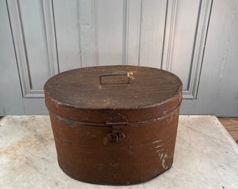 Antique Victorian tin hatbox hat box with black painted interior