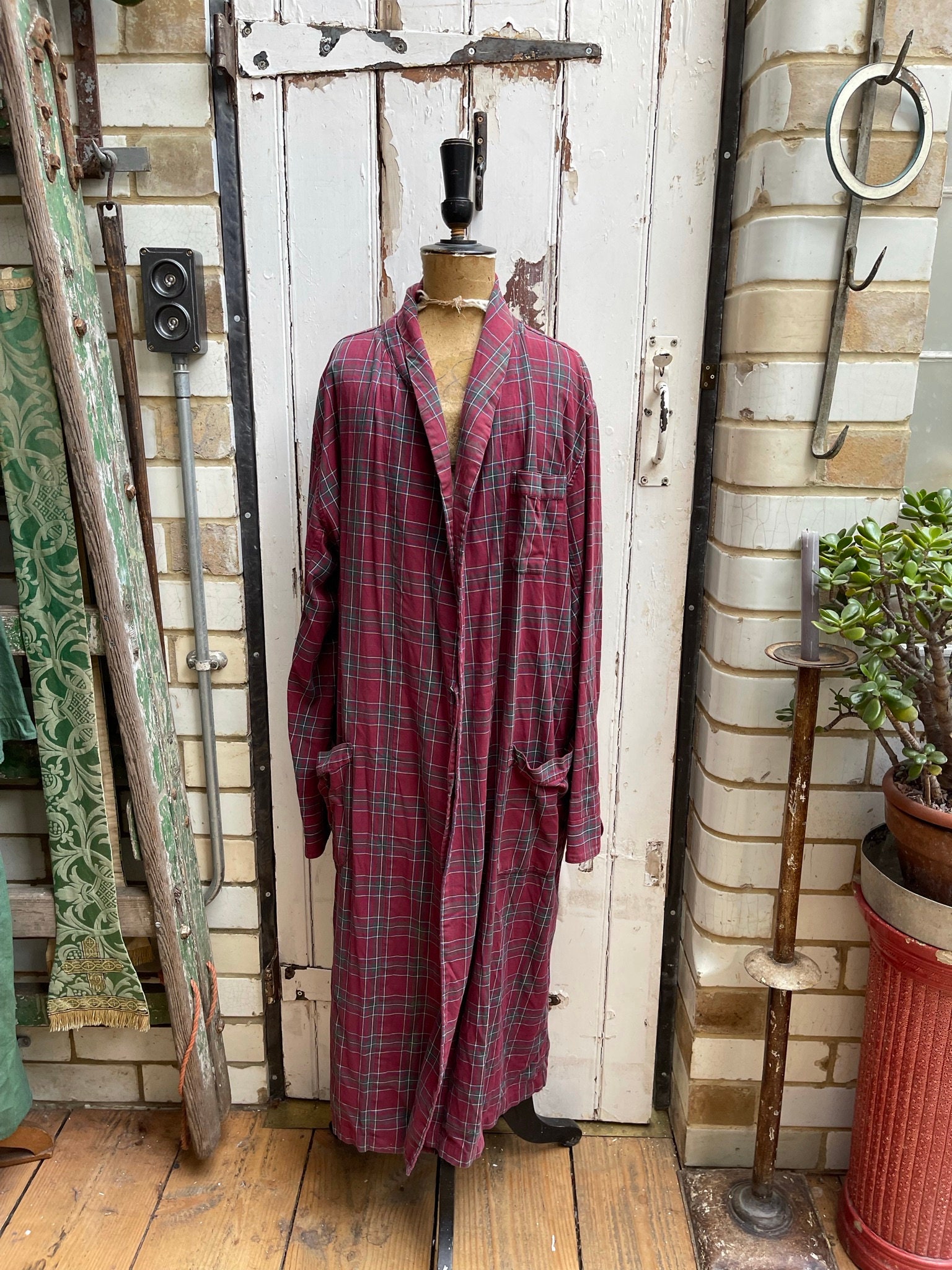 red check dressing gown