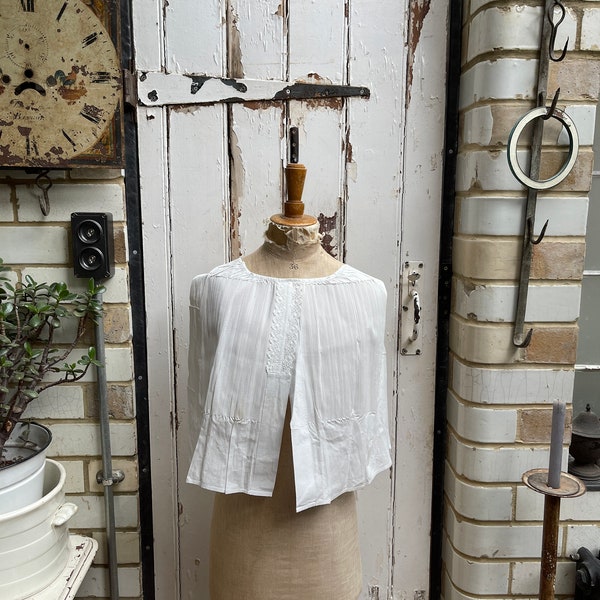 Panel frontal de blusa de camisa con pechera de algodón almidonado blanco holandés antiguo