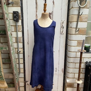 Antique vintage French blue warm brushed cotton slip dress nightdress size S 10
