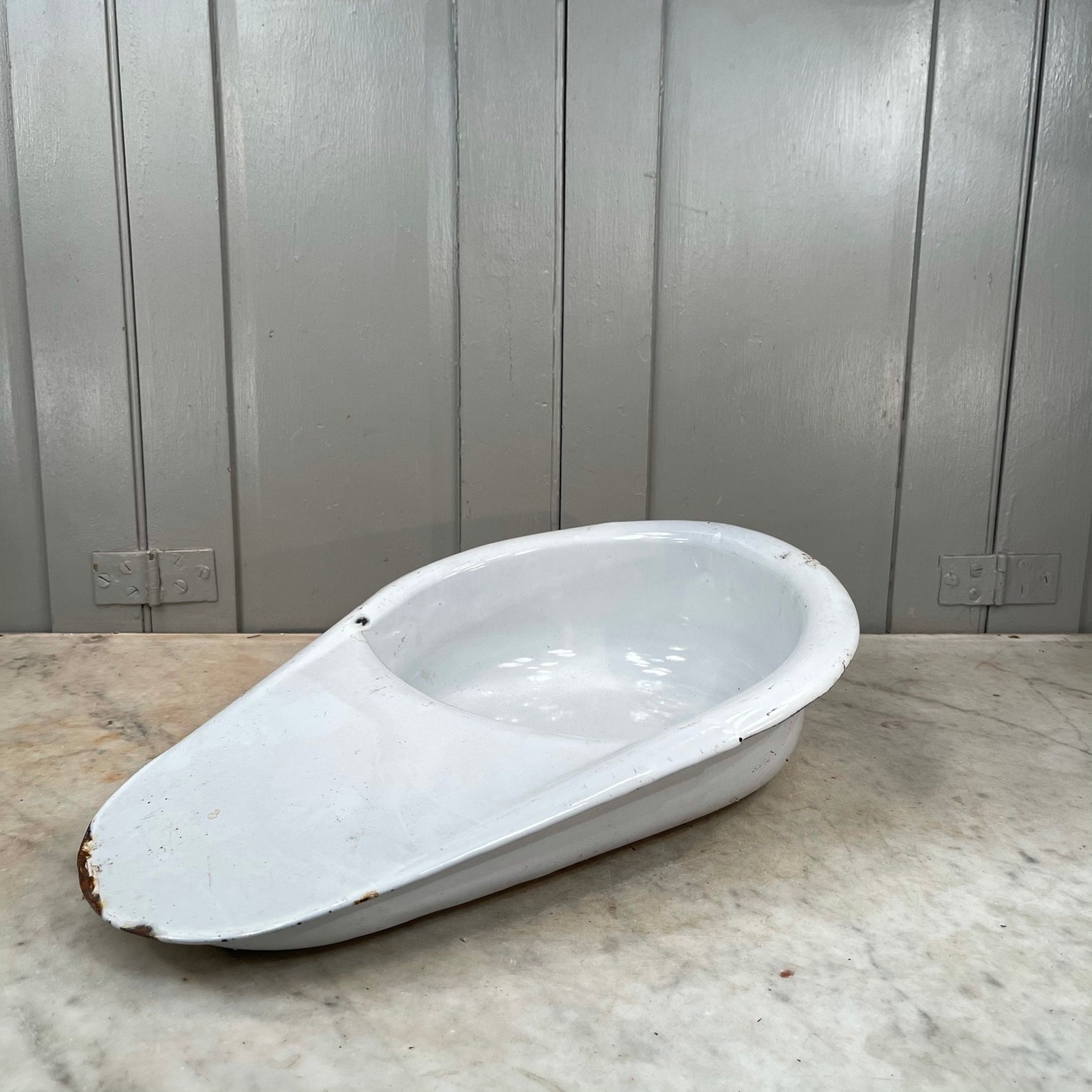Antique Vintage French White Enamel Slipper Bedpan Etsy UK