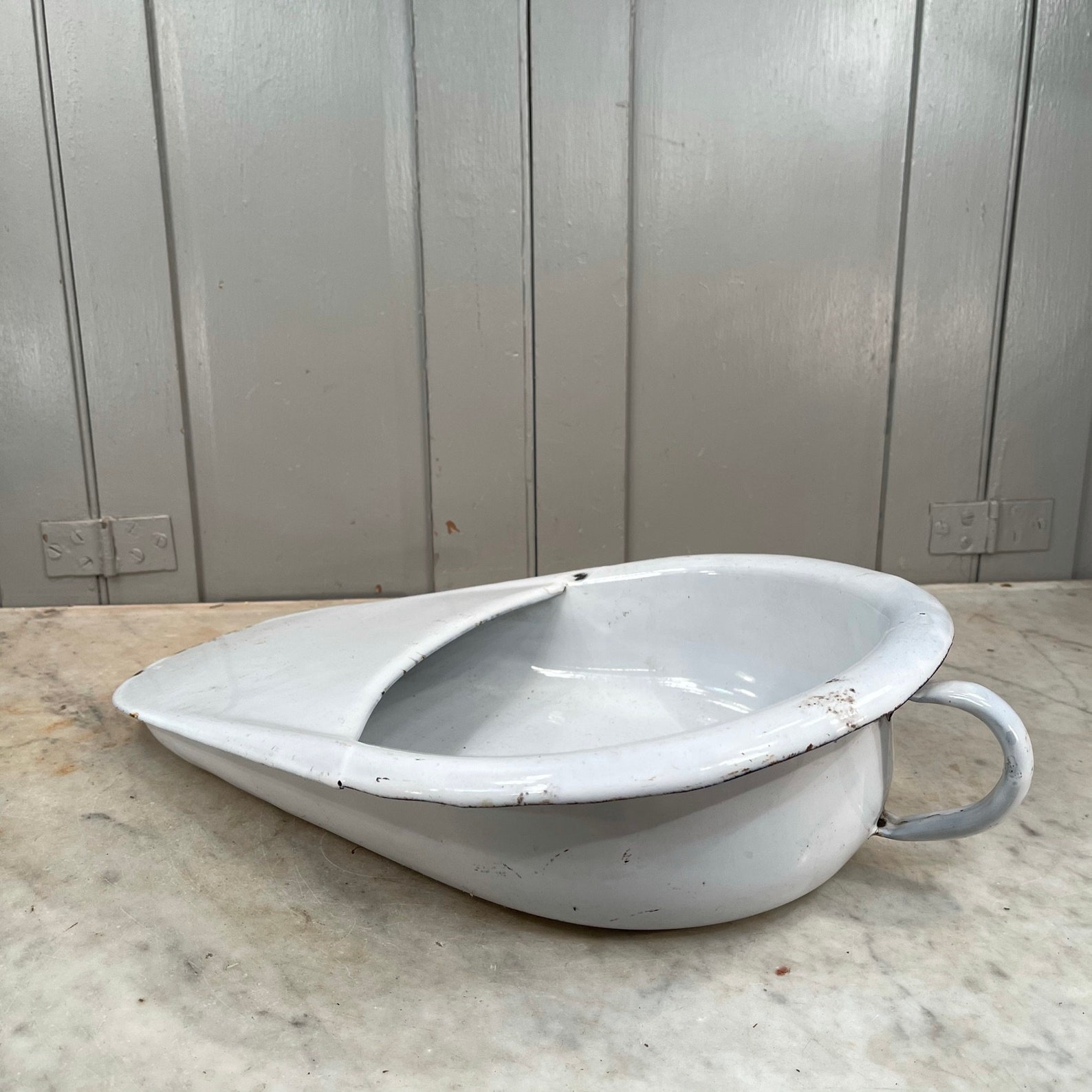 Antique Vintage French White Enamel Slipper Bedpan Etsy UK
