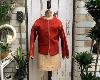 Antique Dutch traditional handmade red wool tunic jacket size S