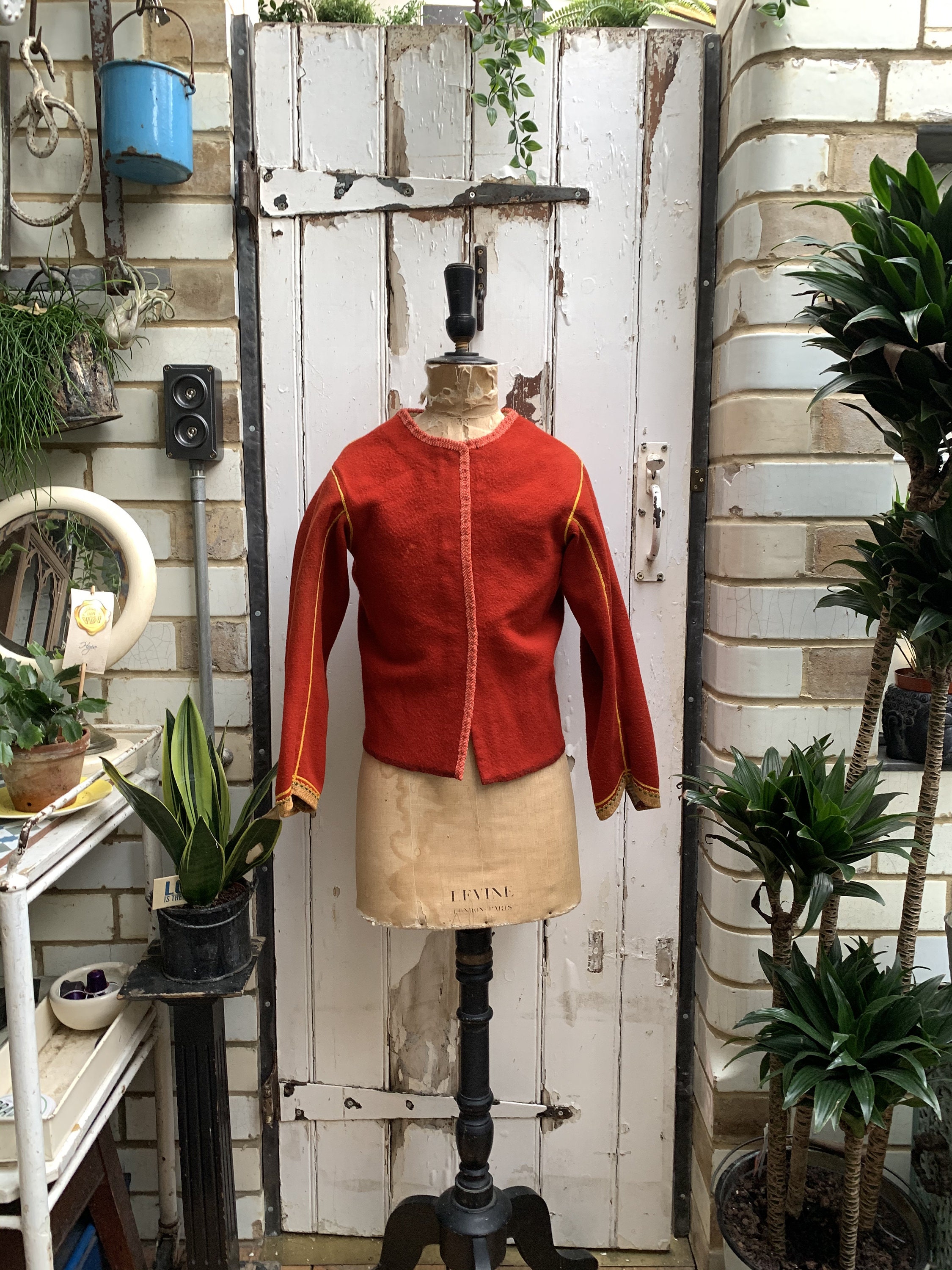 Image of Antique Dutch Traditional Handmade Girls Red Wool Tunic Jacket Size S