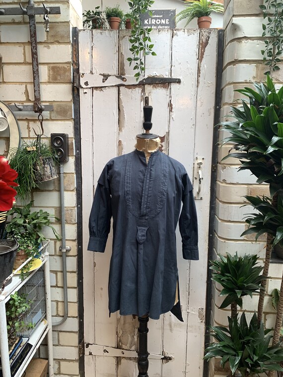 Antique vintage French grey cotton dress shirt che