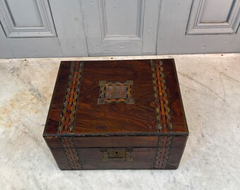 Antique Victorian inlaid writing or trinket box