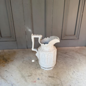 Antique Victorian white ecclesiastical Gothic Apostle ceramic jug