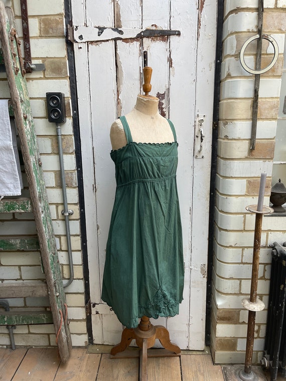 Antique French handmade green cotton shift dress … - image 10