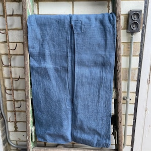Antiguo francés de lino azul bolster funda de almohada almohada funda de cojín remendada y remendada