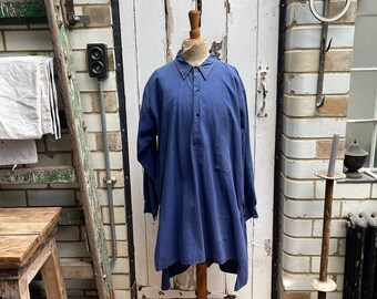 Vintage French blue cotton patched shirt chemise workwear size M