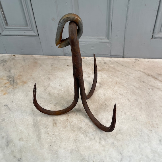 Large Antique French Wrought Iron Grappling Hook or Kitchen Hook 