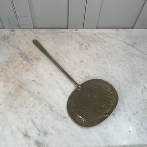 Antique  early Victorian brass dairy cream skimmer spoon no 2
