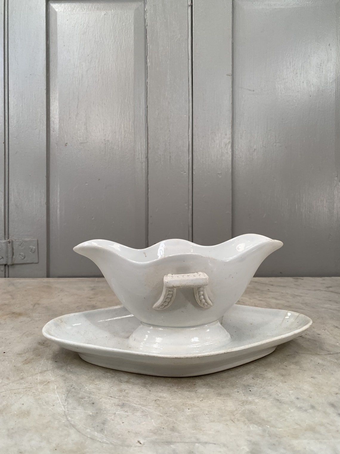 Antique French White Ceramic Sauce Gravy Boat With Integral Etsy