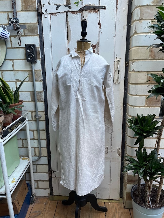 Antique French Cream Linen Cotton Metis Shirt Smock Chemise 