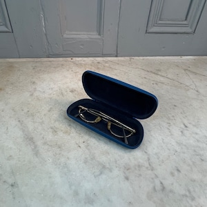 Vintage half moon metal framed spectacles in case