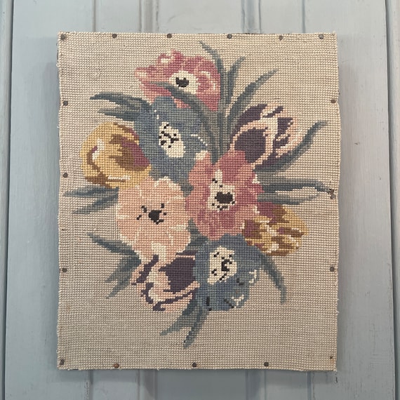 vintage 花柄 クロスステッチ刺繍×レザー クラッチバッグ（久下美智子 