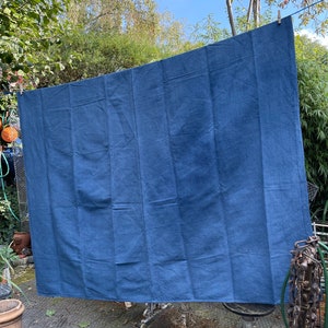 Antique French blue linen hemp double bed sheet initials MD
