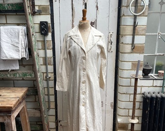 Vintage French cream cotton long jacket coat size 38 UK 10