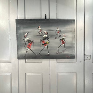 Antique French depiction of African dancers signed F Hunga (1 of 2)