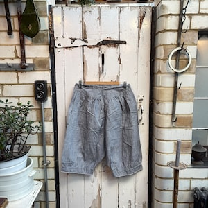 Antique French blue white pinstriped cotton sleep shorts or bloomers initial B size M