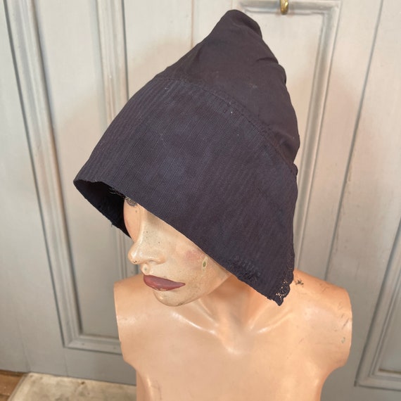 Antique Dutch handmade black cotton pointed hood … - image 3