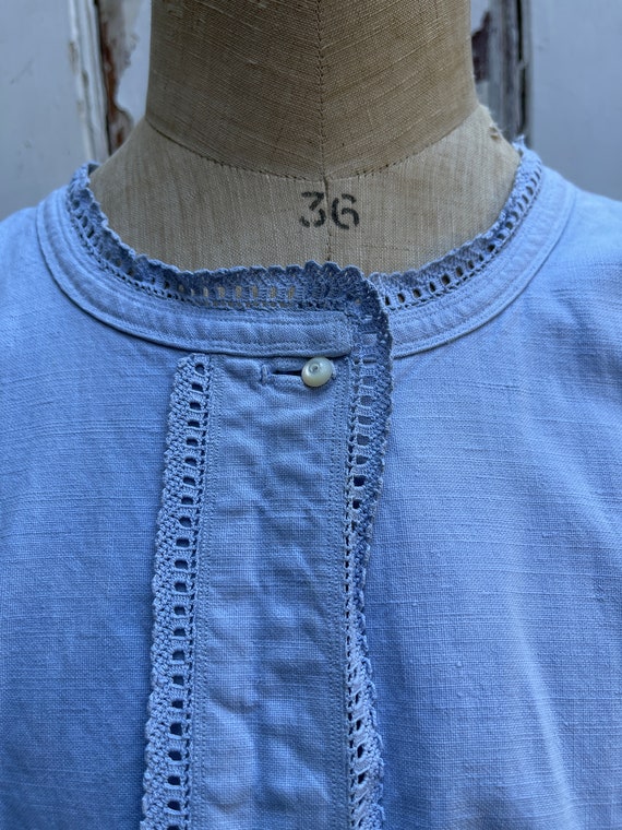 Antique French light blue linen cotton metis dres… - image 3