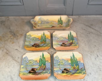Antique Royal Doulton set of sandwich plate and 4 tea plates