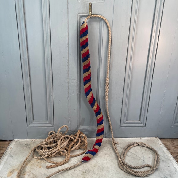 Antique red white blue striped bell pull