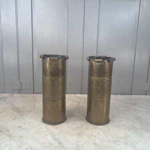 World War Trench Art Pair of Brass Artillery Shell Casing Vases Handmade  With Flowers Perfect for Remembrance Day 1418 F 
