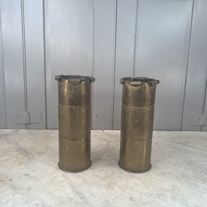 Pair antique French WW1 Trench Art brass vases