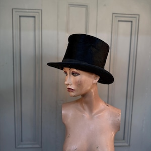 Antique English black silk top hat