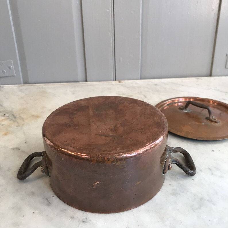 Antique copper small lidded casserole dish Etsy