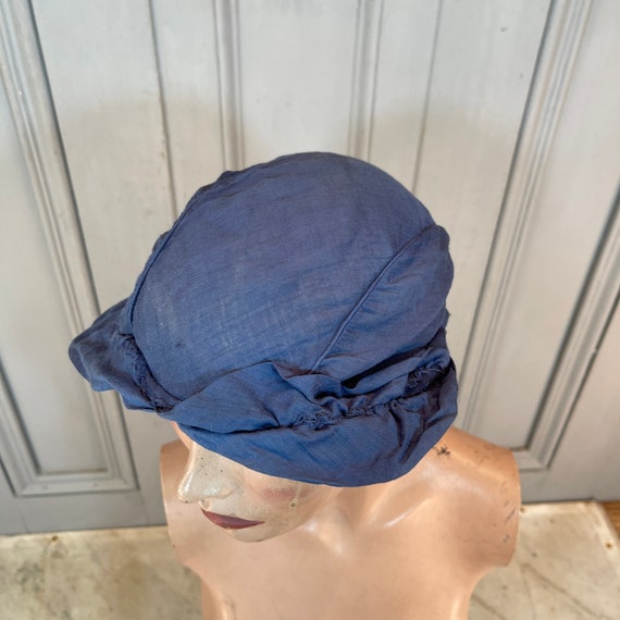 Antique vintage Dutch handmade blue cotton hat bo… - image 4