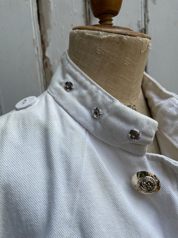 Antique mens white cotton military jacket size S/M - image 8