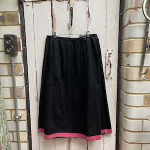 Antique French handmade black wool gathered skirt with pink trim size S/M