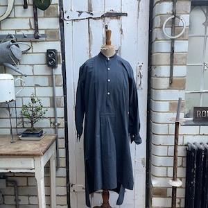 Antique French Cotton Nightshirt: Grey Chemise Dress, Initials EB (S/M)