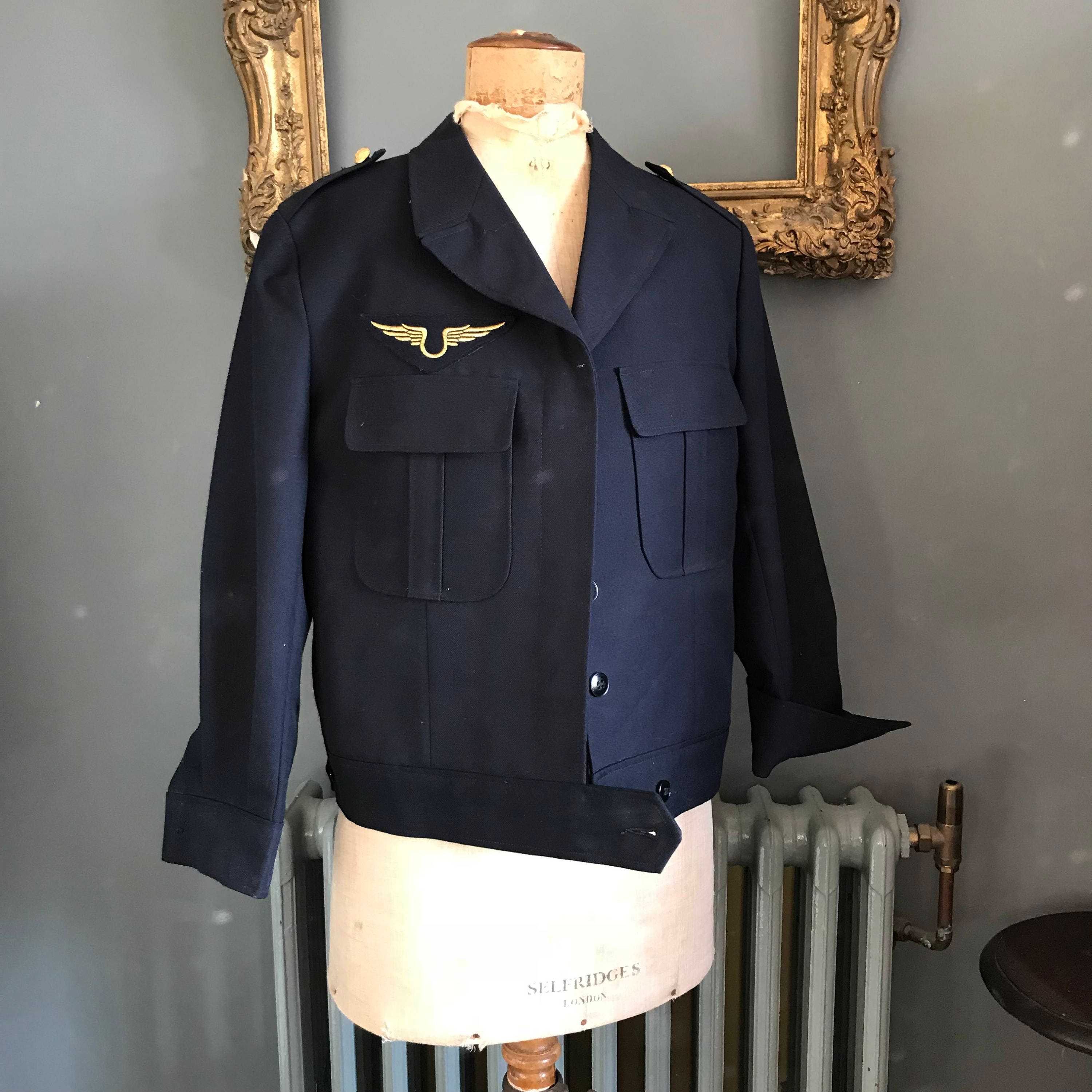 Image of Vintage Military Navy Blue Uniform Top Coat Jacket
