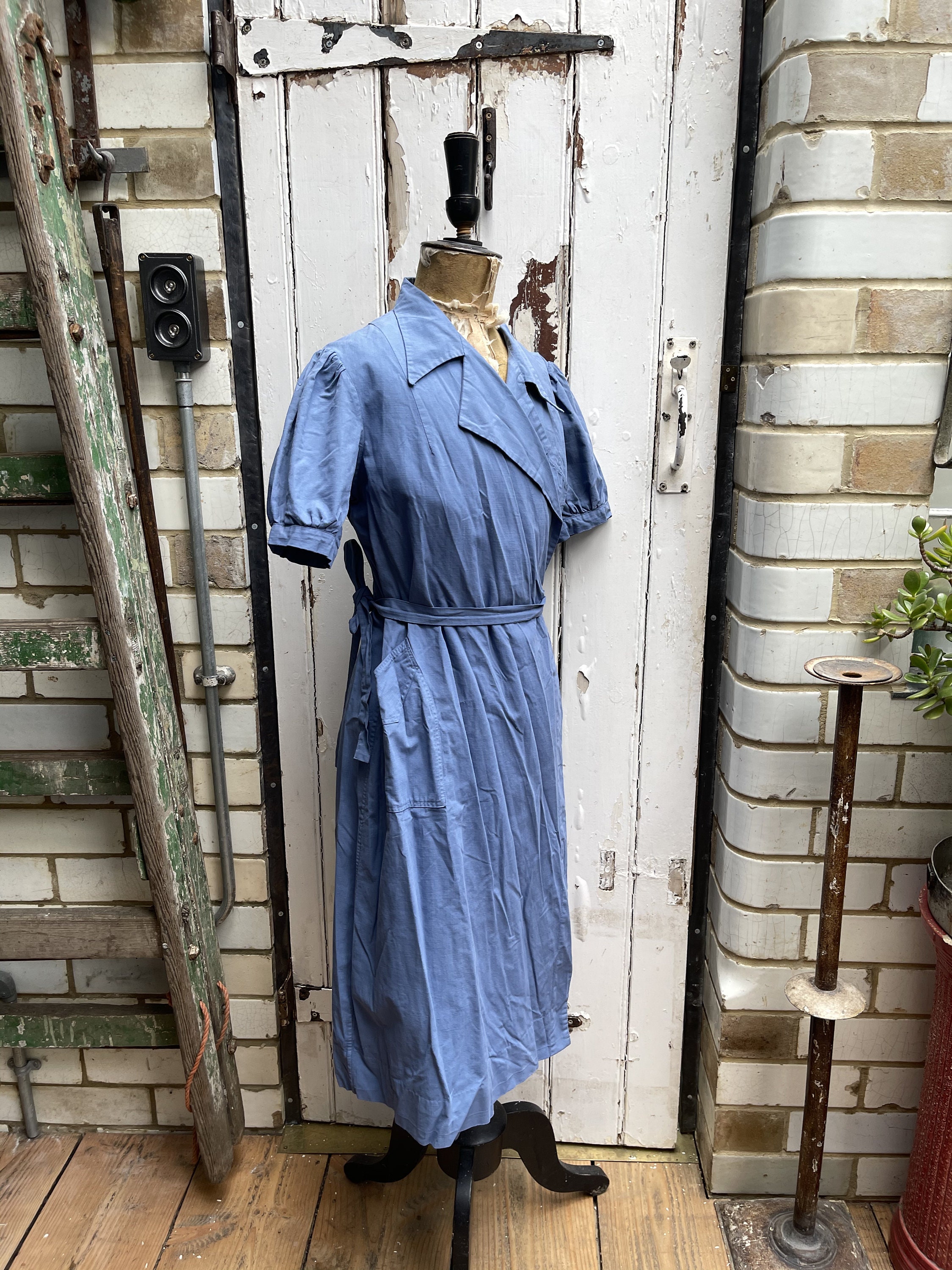 Antique French Blue Cotton Blue Wrap Dress Size S/M - Etsy UK