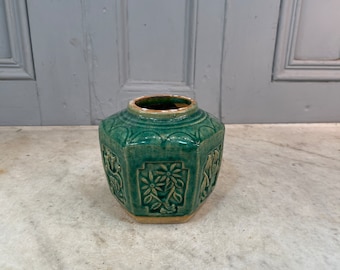 Grand pot à gingembre antique en poterie émaillée verte, Chine